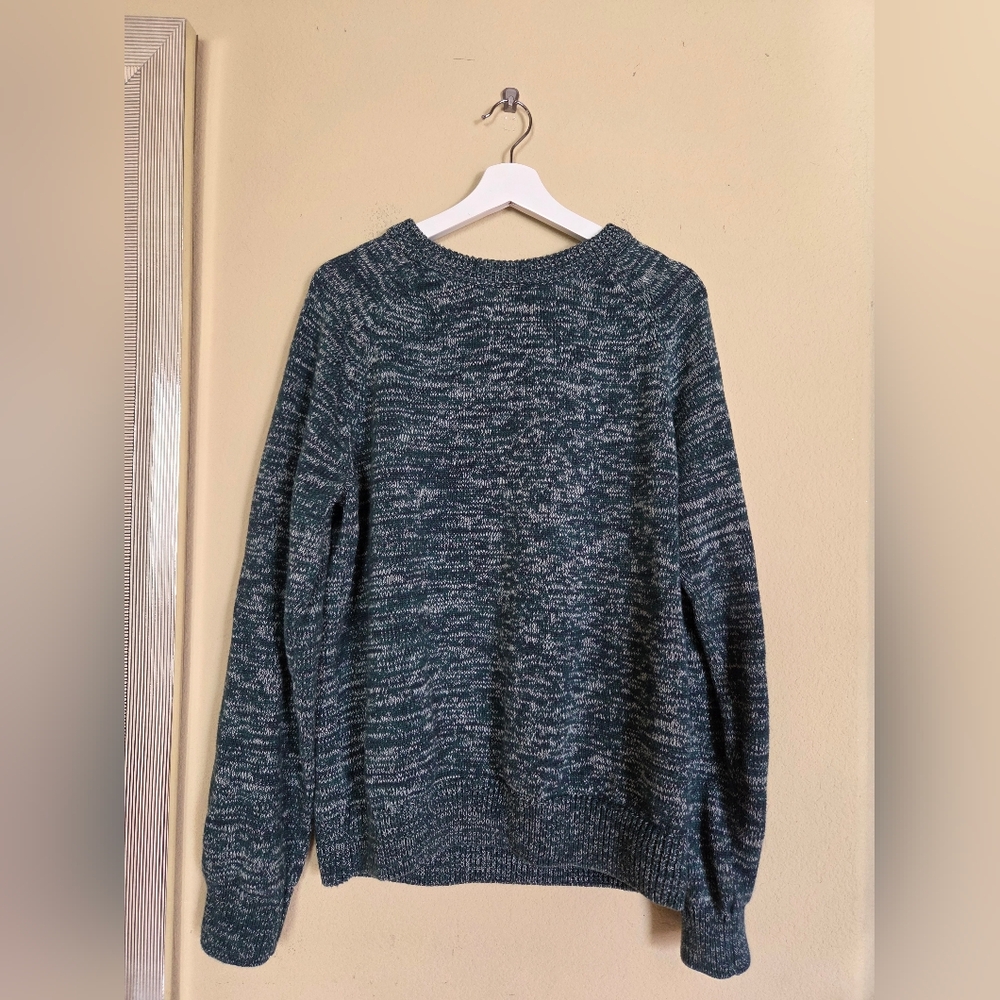 H&M LOGG Forest Green Variegated Knit Cotton Sweater Grandpa